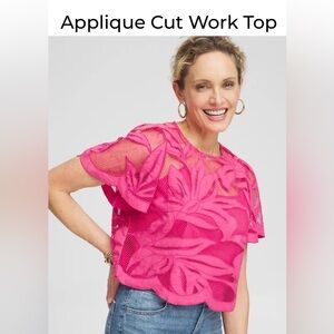 Chico's Pink Applique Cut Work Top